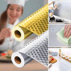 GLOSSHIELD™ - Мазноустойчиво алуминиево самозалепващо фолио за кухня, 61 × 300 см
